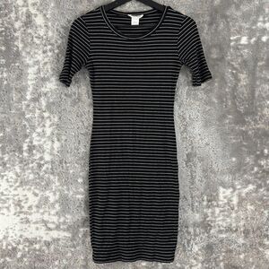 One Urban Day Size M Striped Stretch Mini Shirt Dress Black White Short Sleeve